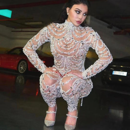 New new  women's clothing  dress slim and thin perspective sequins sexy jumpsuit trousers