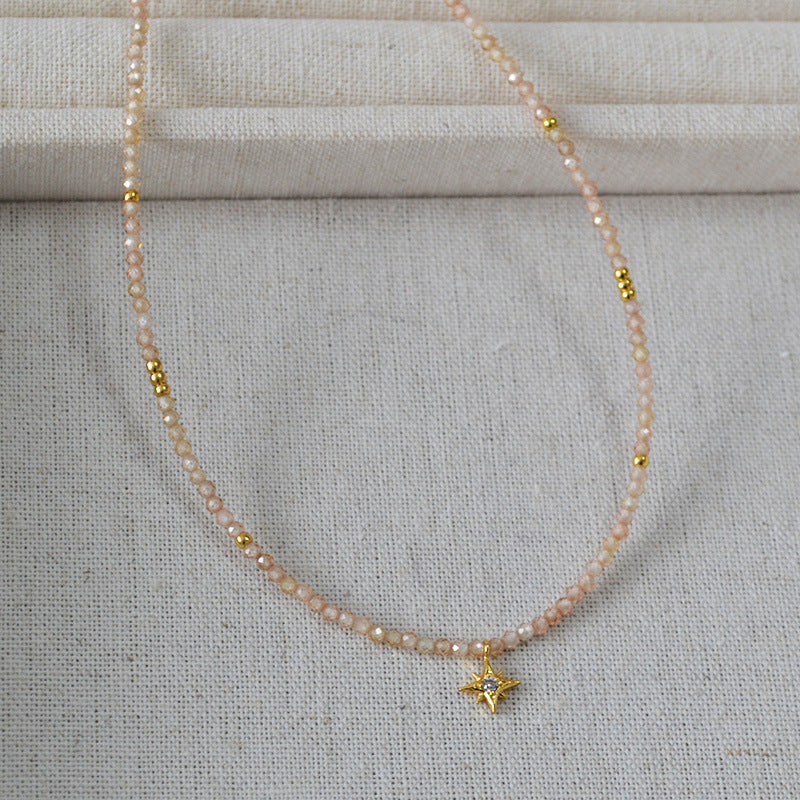 LOVECCR Japanese and Korean Special-Interest Design Fashion Simple Elegant Champagne Zircon Beads Shining XINGX Pendant Elegant Necklace Clavicle Chain