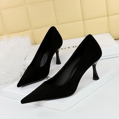 LOVECCR 2025 3767-A1  style fashionable simple and thin high heels wine glass heel high heel light mouth pointed suede women's single shoes