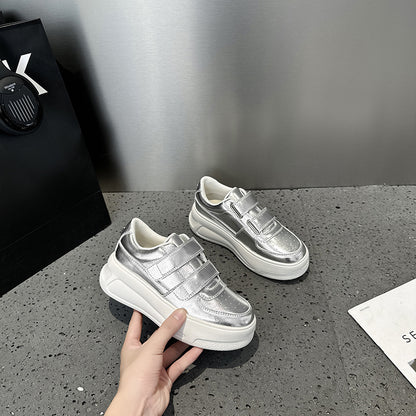 2025 Little white shoes women's popular new autumn leather breathable muffin casual shoes show feet small platform shoes