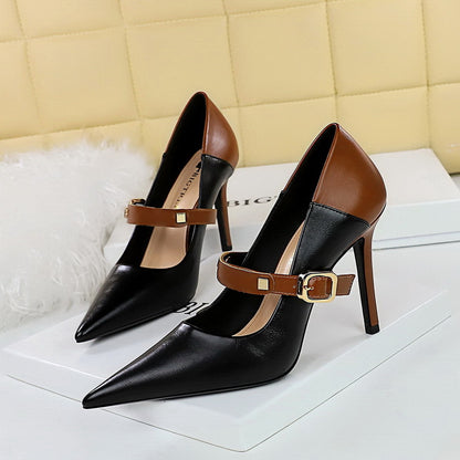 LOVECCR 2025 1198-2 retro  style high heels women's shoes thin heel super high heel light mouth pointed head color matching word with women's single shoes