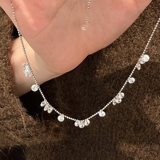 S925 Sterling Silver Sparkling Star River Bright Loose Diamond Starry Necklace Super Fairy Star Drop Pendant Full Diamond Clavicle Chain