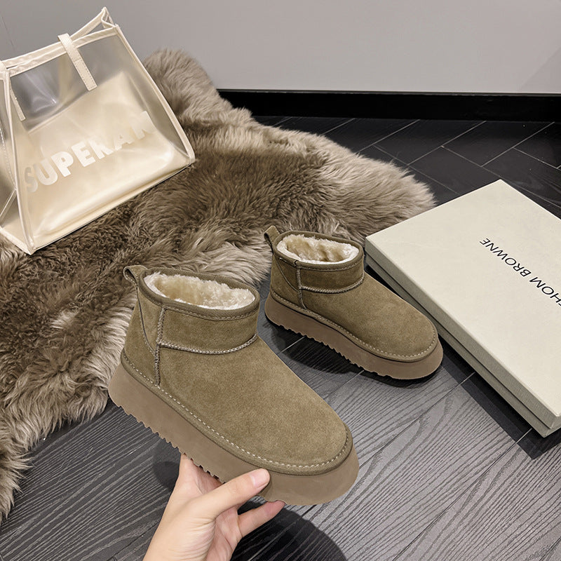 2025 Leather snow boots short short tube 1116109 Zhou Dongyu star with the same waterproof and anti-fouling women's shoes mini short boots