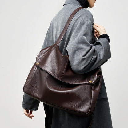 2025 Large-capacity textured cowhide tote bag versatile retro soft leather shoulder bag casual women's bag