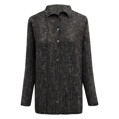 spring new pleated gradual change long-sleeved striped lapel cardigan single-breasted niche casual women's shirt