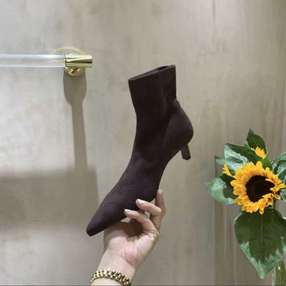 2025  high heels pointed elastic thin boots women autumn and winter cat heel popular super fire and ankle boots short boots