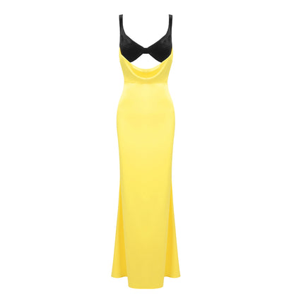 LOVECCR Cross-border suspender evening dress, Popular trade women's clothing, sexy dress, split-ended velvet color matching Ding hollow long skirt, bottom skirt.