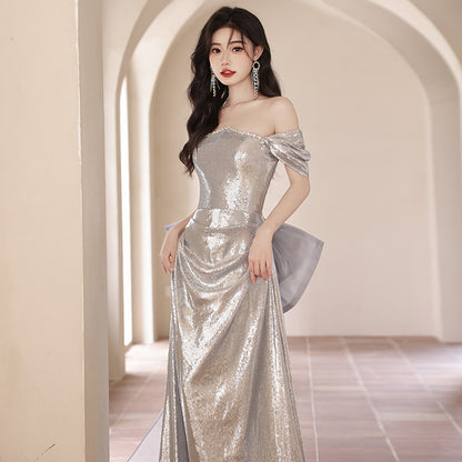 LOVERCCR  off-Shoulder Evening Dress for Women  New High-Grade Spring and Autumn High-End Temperament Annual Meeting Host Dress Noble Sexy