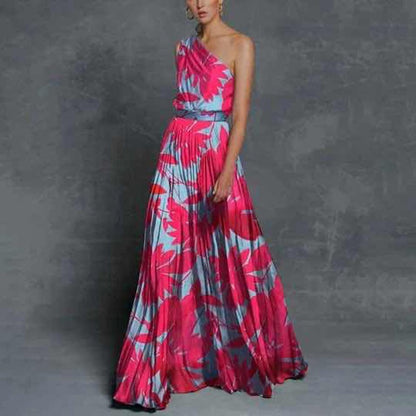 2025 spring and summer new  Popular trade  women's clothing dress contrasting colors loose splicing off-the-shoulder printed dress