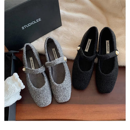 2025 Sheepskin version~ Woolen square head shallow mouth single shoes 2025  temperament elegant gentle velvet warm word Mary