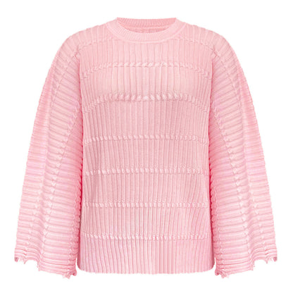 Miyake sweater women's spring new pullover loose bat sleeves versatile lazy wind knitted jacquard jacket women