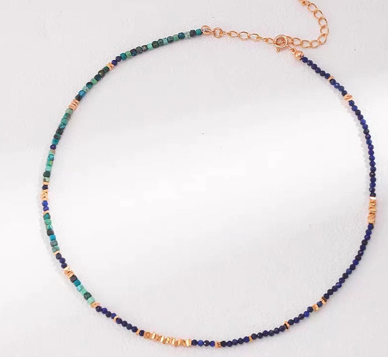 HOTan and NEWn New Niche Color Beaded Necklace Female Affordable Luxury Fashion Twin Water Drop Pendant Clavicle Chain Personal Accessories