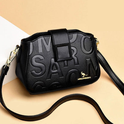 2025 Bag popular New Fashion Letter Embossed Shoulder Bag Simple Square Buckle Middle-aged Mom Bag Wide Shoulder Strap Crossbody Bag