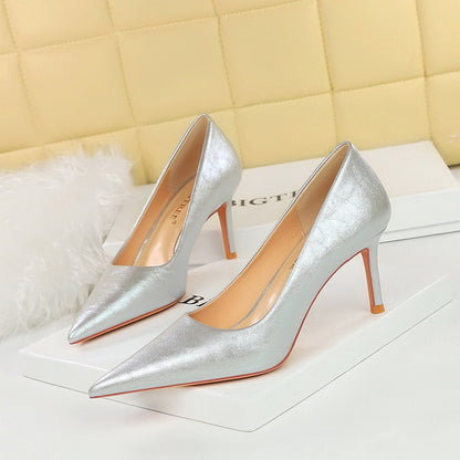 LOVECCR 2025 3391-A9  style retro fashion women's shoes banquet high heels spring and autumn thin heels high heels light mouth pointed single shoes