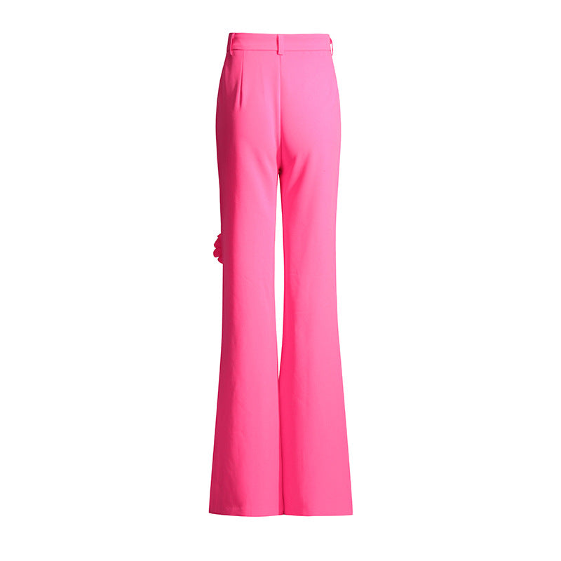2025 style suit casual pants children's spring  new three-dimensional flower drape loose flared pants thin women