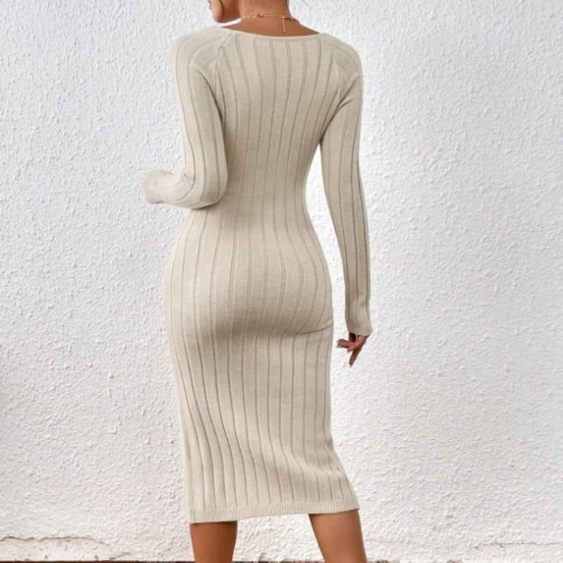Spring New   n Sweater Dress Sexy Spice Girl Square Neck Long Sleeve Knitted Dress Women