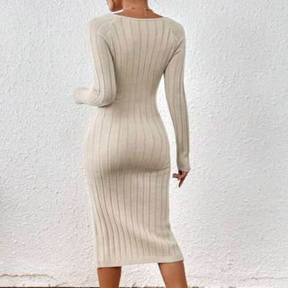 Spring New   n Sweater Dress Sexy Spice Girl Square Neck Long Sleeve Knitted Dress Women