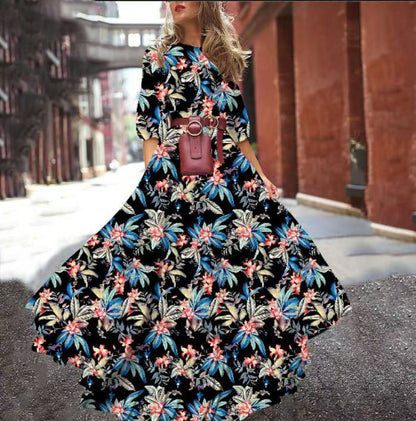 2025 spring and autumn  new New  dress printed pendulum temperament chiffon floral slim dress