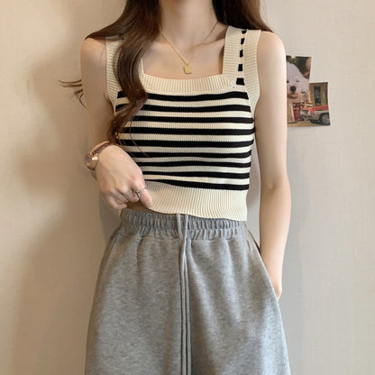 2025 summer small short Internet celebrity Spice Girls sleeveless knitted vest women's inner bottom small suspender top outer wear
