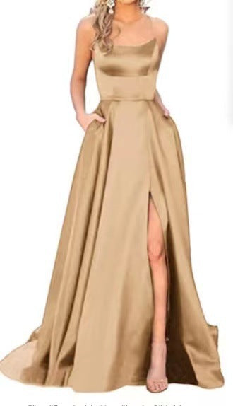 LOVECCR  European and American Bridesmaid Dress Long Long Dress Slimming and Shoulder Hollow Girlfriends  Fashion Bridesmaid Party Evening Dress