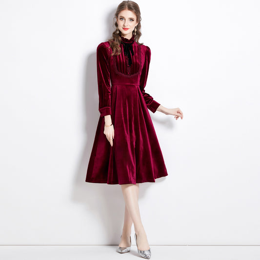 Popularan Station Velvet Dress 2025 Autumn and Winter New Temperament Celebrity Premium Textured Banquet Evening Dress Women