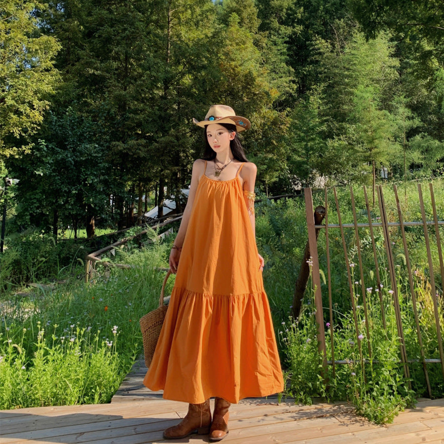 2025 Summer wear large skirt suspender dress fairy dopamine seaside travel photo travel vacation long skirt
