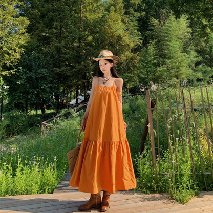 2025 Summer wear large skirt suspender dress fairy dopamine seaside travel photo travel vacation long skirt