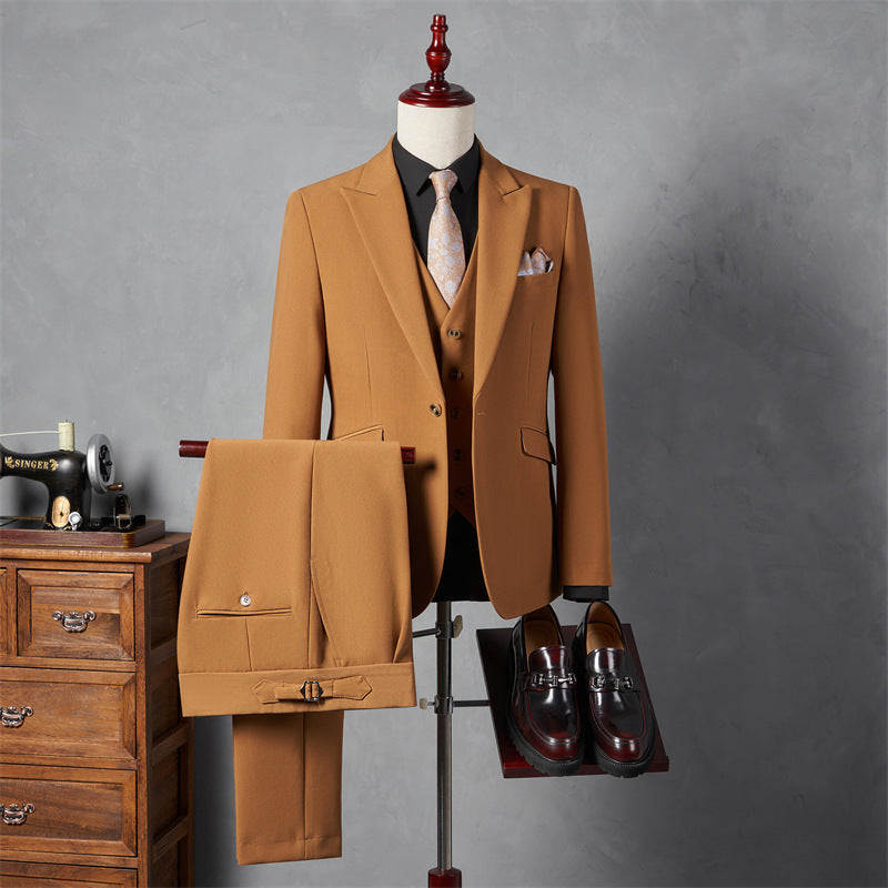 LOVECCR   Suit Suit Men's Three-Piece Suit Trendy Korean Slim Fit Business Casual Small Suit Coat Groom Wedding Suit