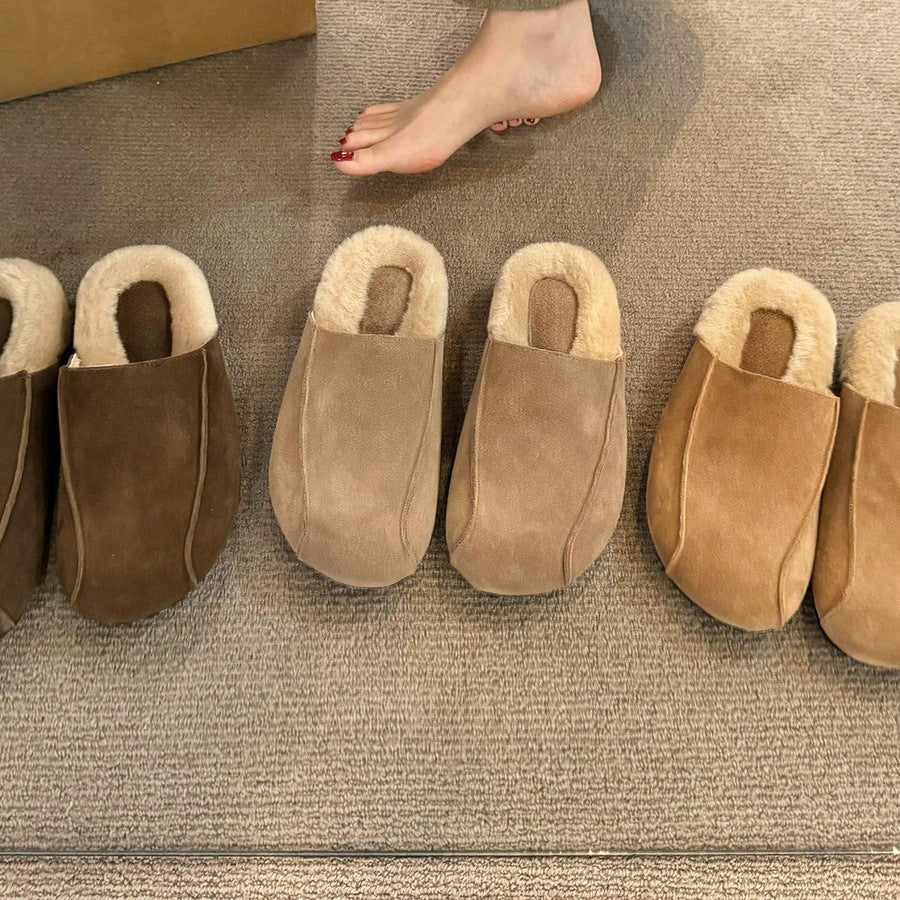 2025  Thick-soled Birkenstocks, women's autumn and winter velvet cotton shoes, Mori retro Muller shoes, one pedal, bag head drag