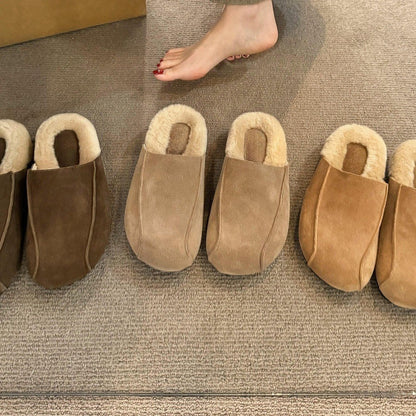 2025  Thick-soled Birkenstocks, women's autumn and winter velvet cotton shoes, Mori retro Muller shoes, one pedal, bag head drag