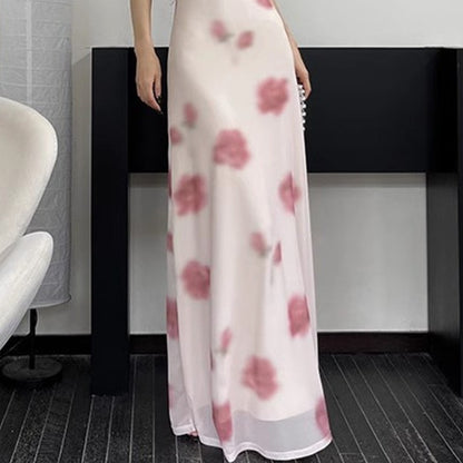 LOVECCR 2025 PB213  New new holiday beach dress printed elastic mesh suspender dress sexy long dress women