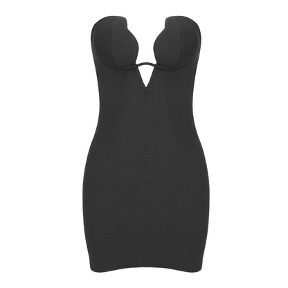 LOVECCR popular summer new 2025 women's clothing black V-neck tube top dress high elastic bandage skirt hip skirt short