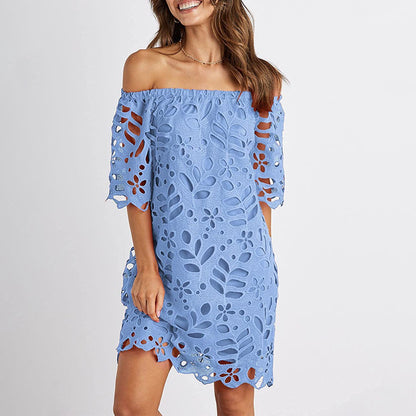 2025 New spring and summer new 2025 lace lace medium sleeve commuter dress tube top fashion short skirt