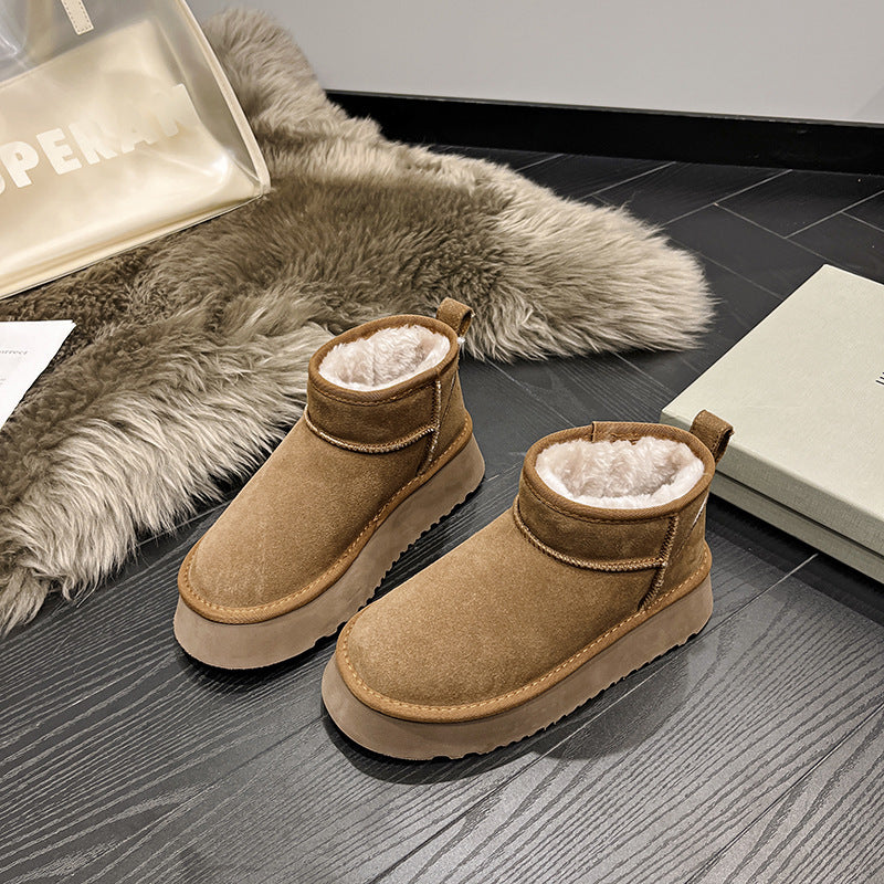 2025 Leather snow boots short short tube 1116109 Zhou Dongyu star with the same waterproof and anti-fouling women's shoes mini short boots