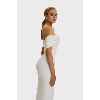 LOVECCR 2023 Popular trade new summer one-word shoulder speed  high-end temperament dress bandage 2025 white women's clothing
