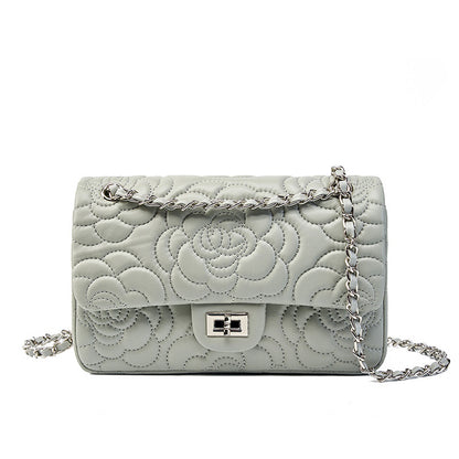 2025 Leather women's bag, textured premium chain bag, Xiaoxiangfeng camellia bag, sheepskin single shoulder messenger bag, underarm bag.