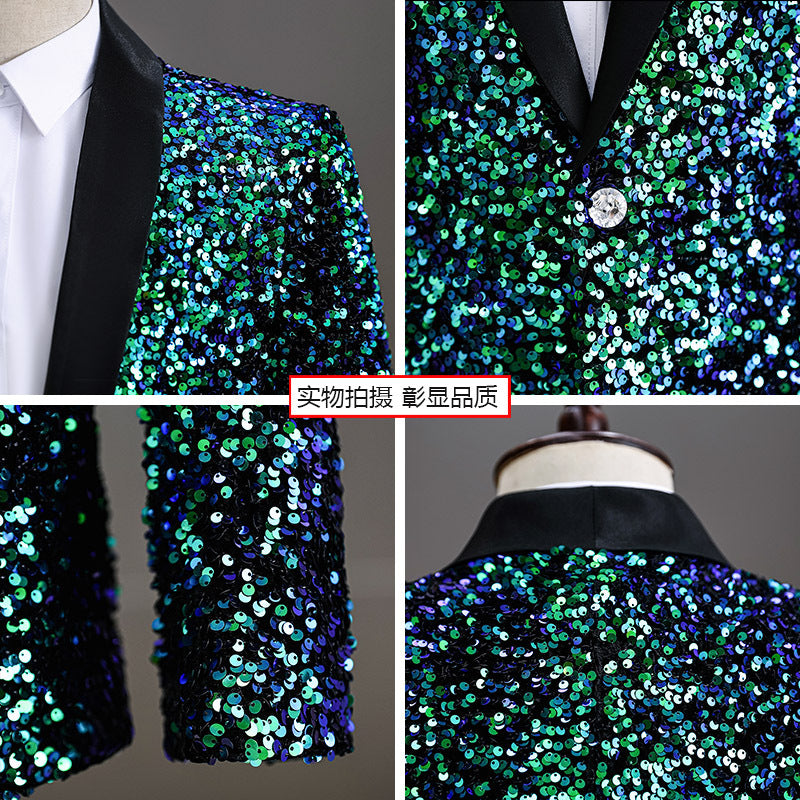 LOVECCR   Foreign Trade Men's Dress Three-Dimensional Sequined Bar Nightclub Stage Performance Suit Suit Host Singer Suit Jacket