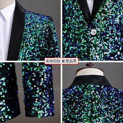 LOVECCR   Foreign Trade Men's Dress Three-Dimensional Sequined Bar Nightclub Stage Performance Suit Suit Host Singer Suit Jacket