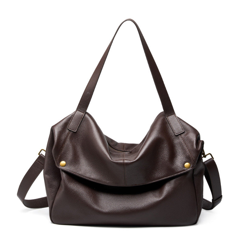 2025 Large-capacity textured cowhide tote bag versatile retro soft leather shoulder bag casual women's bag