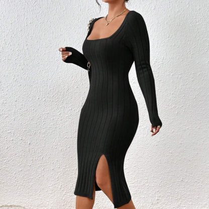 Spring New   n Sweater Dress Sexy Spice Girl Square Neck Long Sleeve Knitted Dress Women