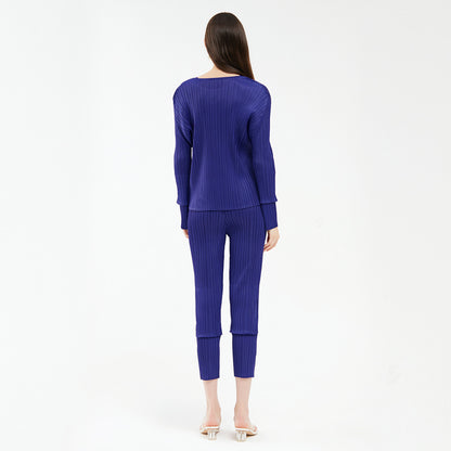 spring new women's clothing splicing casual suit long-sleeved top fashion versatile pants two-piece set women