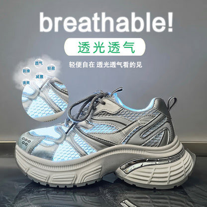 ins Korean version of the new dad shoes girl  summer student sports running casual mesh height increase breathable D101