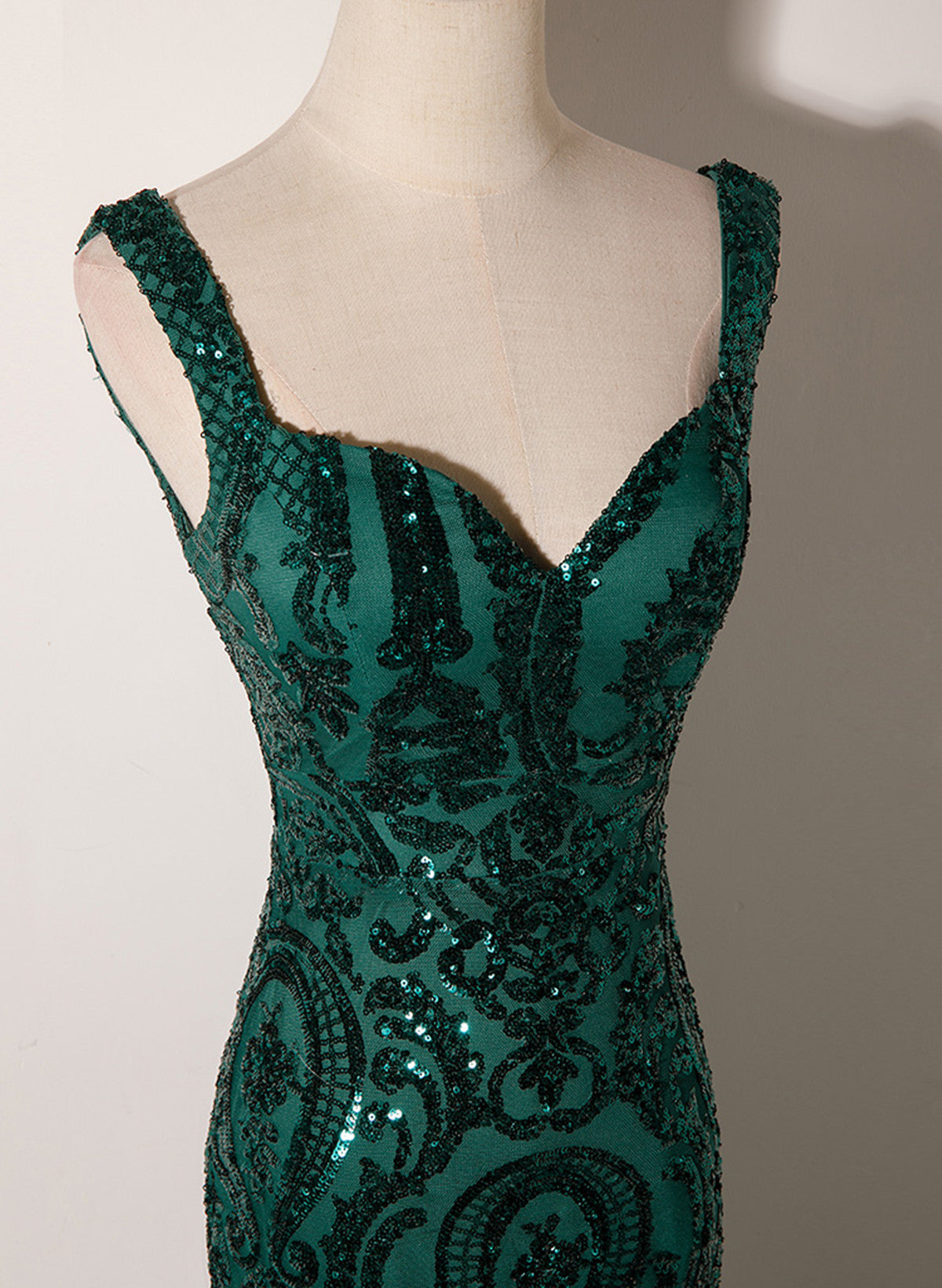 LOVECCRGreen Mermaid Long Straps Sequins Long Prom Dress, Green Mermaid Evening Dress