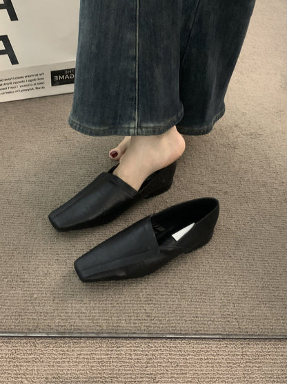 2025  Retro Muller square head niche single shoes women's shoes spring and autumn with skirt  with skirt suede low heel loafers