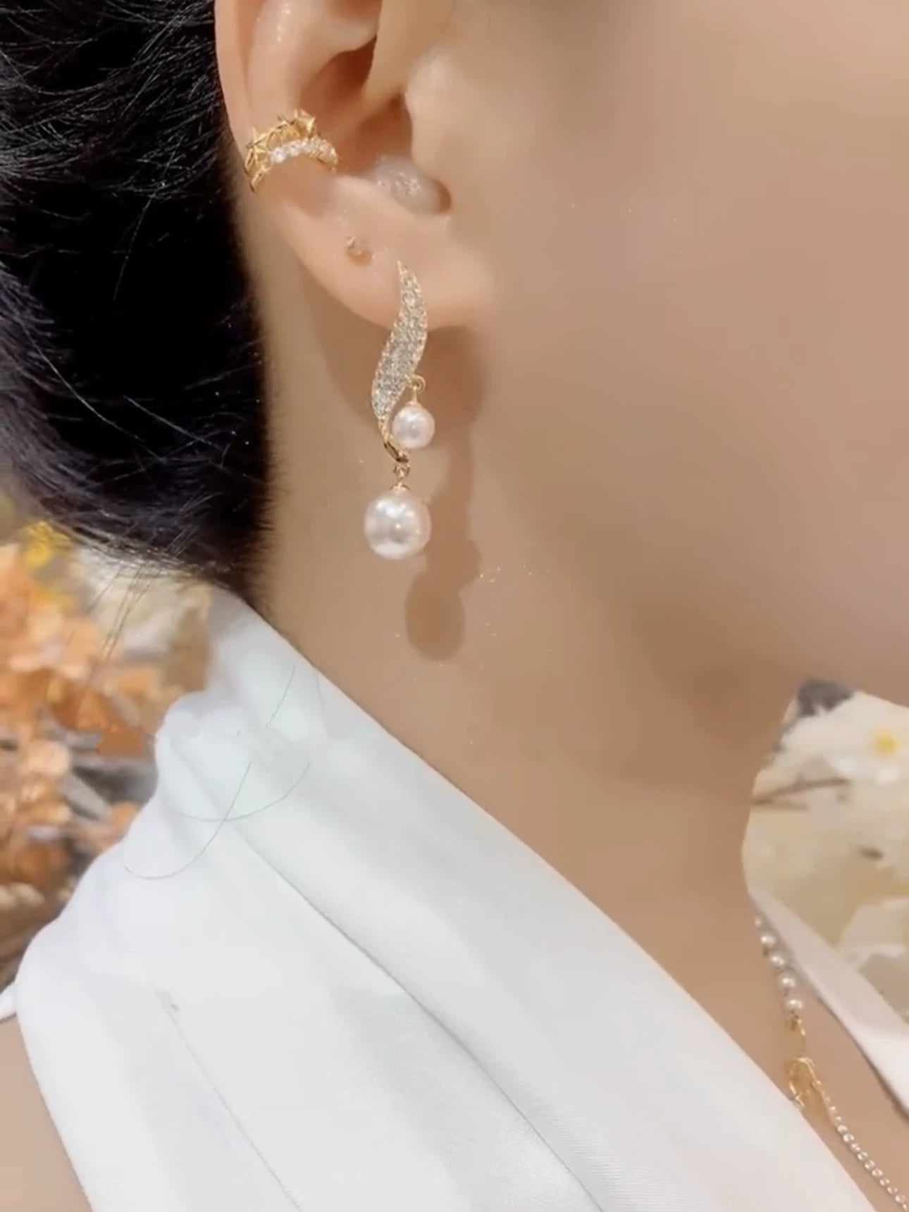 Temperament Design Sense Full Diamond Pearl Earrings Light Luxury Fashion Silver Needle Earrings 2025 New Trendy Personality Versatile Earrings