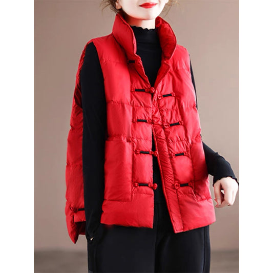 Vest women's winter popular autumn and winter new literary and retro disc buckle cotton loose vest vest cotton clothes