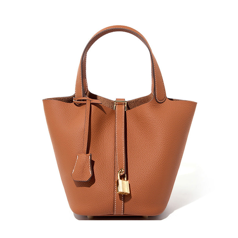 2025 Leather women's bag bucket bag versatile classic vegetable basket first layer cowhide women's bag  new handbag bag