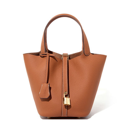 2025 Leather women's bag bucket bag versatile classic vegetable basket first layer cowhide women's bag  new handbag bag