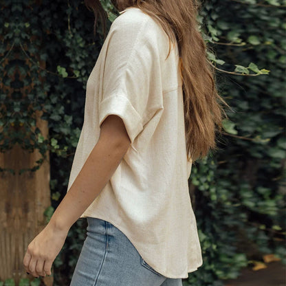 LOVECCR popular summer new 2025 women's casual and comfortable shirt top temu popular cotton and linen basic shirt women