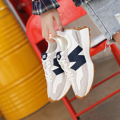 loveccr Cortez Women's  Spring New Sports Shoes Korean Style Versatile Shallow Mouth Color-Blocking White Shoes Platform Casual Pumps